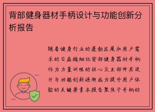 背部健身器材手柄设计与功能创新分析报告